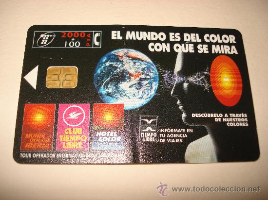 Collection telephone cards: TARJETA TELEFONICA 2000 + 100 PTA EL MUNDO ES DEL COLOR CON QUE SE MIRA