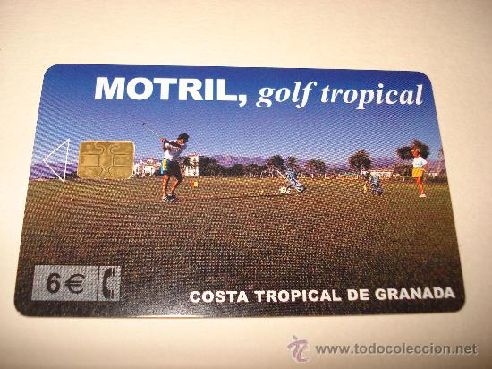 Collection telephone cards: TARJETA TELEFONICA 6 &euro; COSTA TROPICAL DE GRANADA, MOTRIL, golf tropical