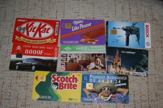 Cartes T&eacute;l&eacute;phoniques de collection: lote de 8 tarjetas francesas sobre publicidad.