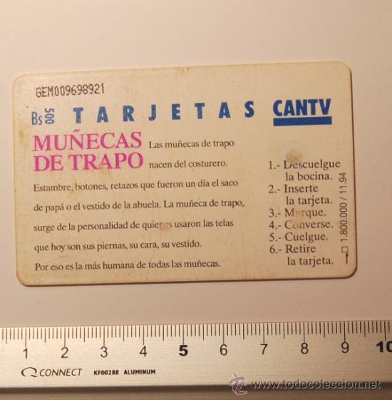 Tarjetas telef&oacute;nicas de colecci&oacute;n: TARJETA PREPAGO CANTV &rdquo;MU&Ntilde;ECAS DE TRAPO&rdquo;. USADA - Foto 2