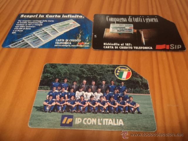 Collection telephone cards: Lote de 3 tarjetas telef&oacute;nicas italianas usadas (5000 y 10000 liras). Una con la selecci&oacute;n de Italia