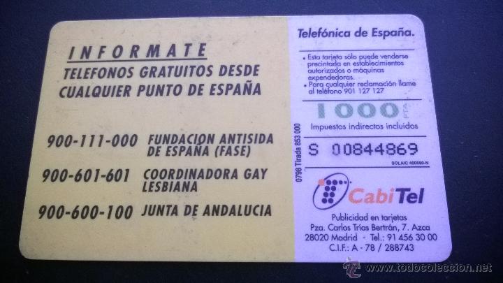 Tarjetas telef&oacute;nicas de colecci&oacute;n: TARJETA TELEFONICA SIDA - Foto 2
