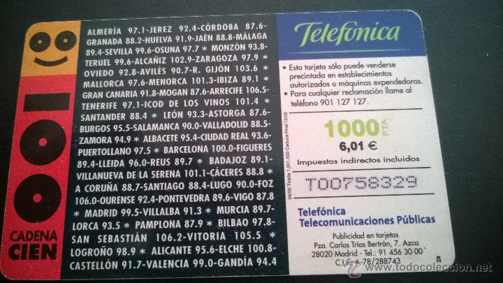 Tarjetas telef&oacute;nicas de colecci&oacute;n: TARJETA TELEFONICA CADENA 100 - Foto 2