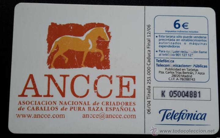 Tarjetas telef&oacute;nicas de colecci&oacute;n: Telef&oacute;nica Caballo Espa&ntilde;ol 6&euro; - Foto 2