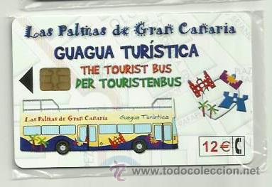 Cartes T&eacute;l&eacute;phoniques de collection: Tarjeta Telefonica Espa&ntilde;a - GUAGUA TURISTICA GC (en precinto original) Ref: 02-0074C valor facial