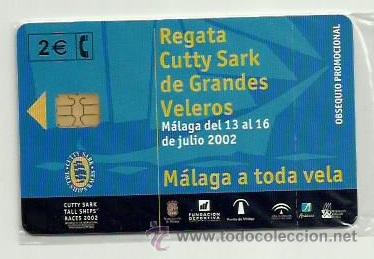 Cartes T&eacute;l&eacute;phoniques de collection: Tarjeta Telefonica Espa&ntilde;a - REGATA CUTTY SARK MALAGA (precinto original) Ref: 02-0077C valor facial