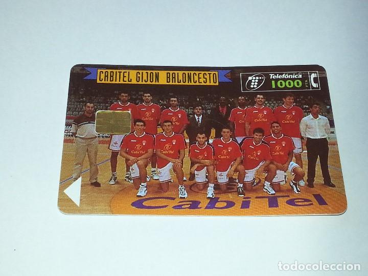 Collection telephone cards: ANTIGUA CROMO TARJETA DE CABINA DE TELEFONOS - TELEFONICA - CABITEL GIJON BALONCESTO A&Ntilde;OS 80 / 90