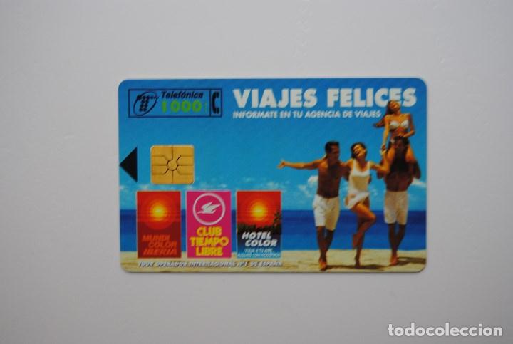 Cartes T&eacute;l&eacute;phoniques de collection: Tarjeta de tel&eacute;fono espa&ntilde;a usada, Viajes felices; 1000 ptas.