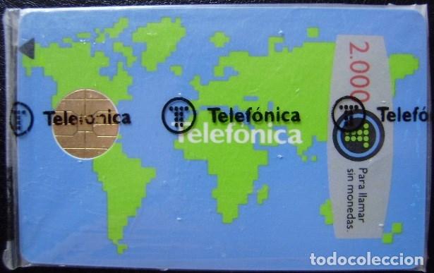 Cartes T&eacute;l&eacute;phoniques de collection: B-15 - MAPA MUNDI 2.000 PTS - NUEVA CON FUNDA ORIGINAL - A003