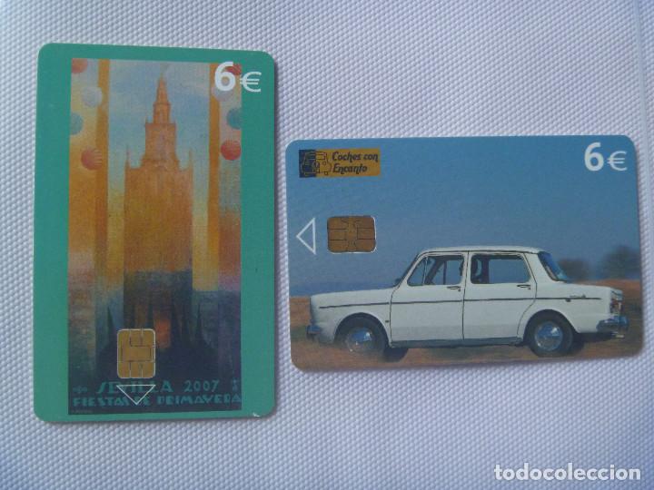 Collection telephone cards: LOTE DE 2 TARJETAS TELEFONICAS : COCHES CON ENCANTO SIMCA 1000 Y FERIA SEVILLA 2007