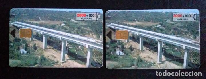 Sammlung von Telefonkarten: 2 TARJETAS TELEFONICAS USADAS. TEMA: TRENES EL AVE 2000+100 ptas