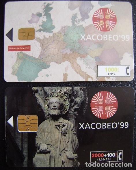 Tarjetas telef&oacute;nicas de colecci&oacute;n: XACOBEO 99 SERIE 1000 Y  2.000 PTS - CP 158/59 - USADAS 1&ordf; CALIDAD - A 487