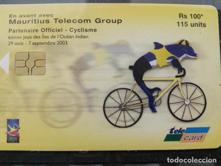 Tarjetas telef&oacute;nicas de colecci&oacute;n: MAURICIO. TARJETA TELEFONICA. DEPORTES. CICLISMO. 6 JUEGOS DE LAS ISLAS DEL OCEANO INDICO. USADA