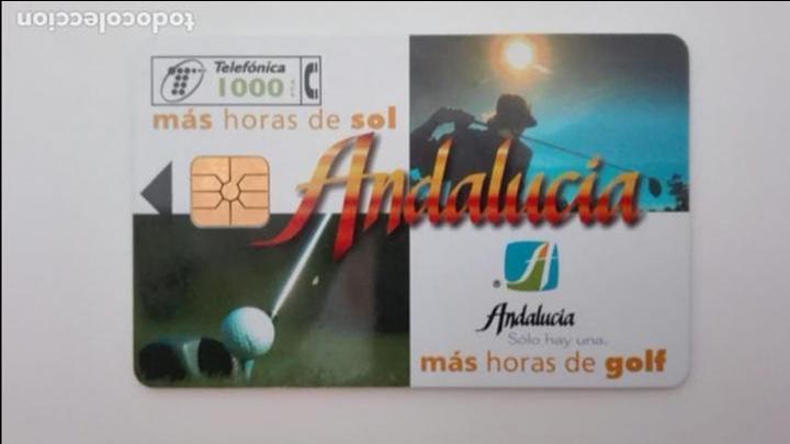 Tarjetas telef&oacute;nicas de colecci&oacute;n: TARJETA DE TELEFONOS TELEFONICA ESPA&Ntilde;A CHIP TELEFONICA CABITEL ANDALUCIA RYDER CUP GOLF 1997 USADA