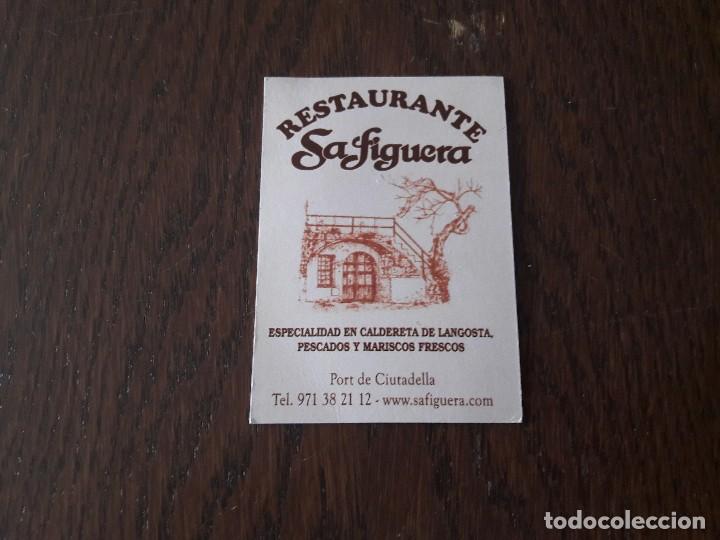 Tarjetas telef&oacute;nicas de colecci&oacute;n: tarjeta de visita restaurante Sa Figuera, Port de Ciutadella.
