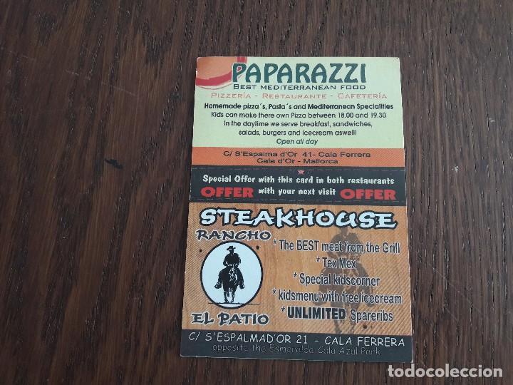 Sammlung von Telefonkarten: tarjeta de publicidad restaurante Paparazzi, Steak house el patio, Cala Ferrera. Mallorca