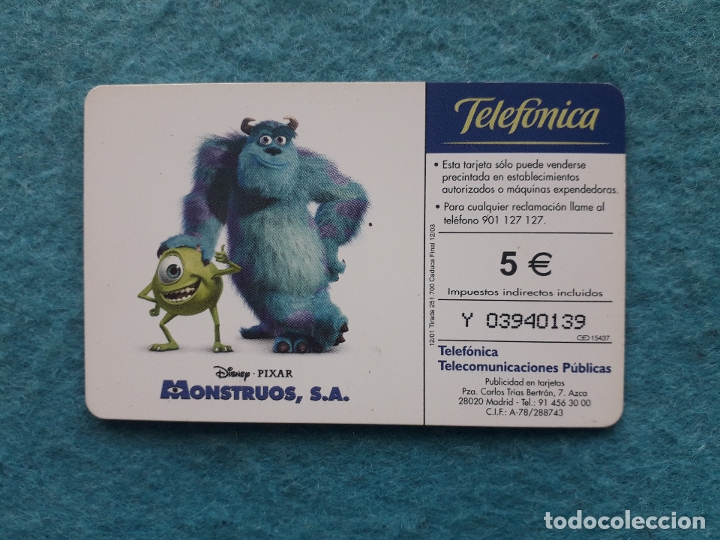Tarjetas telef&oacute;nicas de colecci&oacute;n: Monstruos S.A. Disney - Pixar. - Foto 2