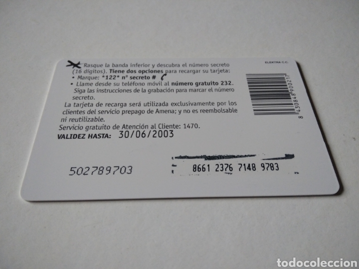Tarjetas telef&oacute;nicas de colecci&oacute;n: Tarjeta telef&oacute;nica amena - Foto 2