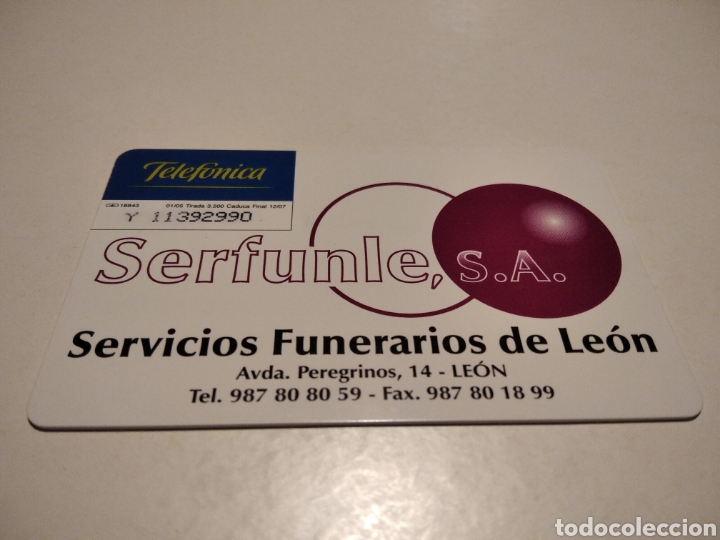 Tarjetas telef&oacute;nicas de colecci&oacute;n: Serfunle, servicios funerarios de Le&oacute;n - Foto 2