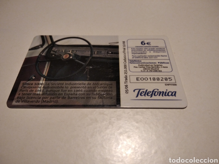 Tarjetas telef&oacute;nicas de colecci&oacute;n: Simca 1000 coches con encanto - Foto 2