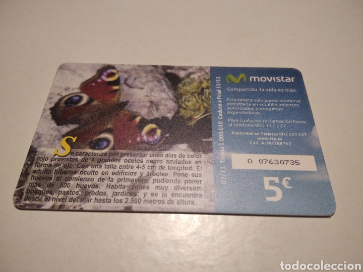 Tarjetas telef&oacute;nicas de colecci&oacute;n: Mariposa pavo real - Foto 2