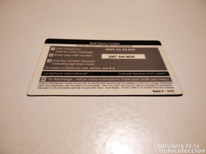 Tarjetas telef&oacute;nicas de colecci&oacute;n: Tarjeta telef&oacute;nica prepago foxs - Foto 2