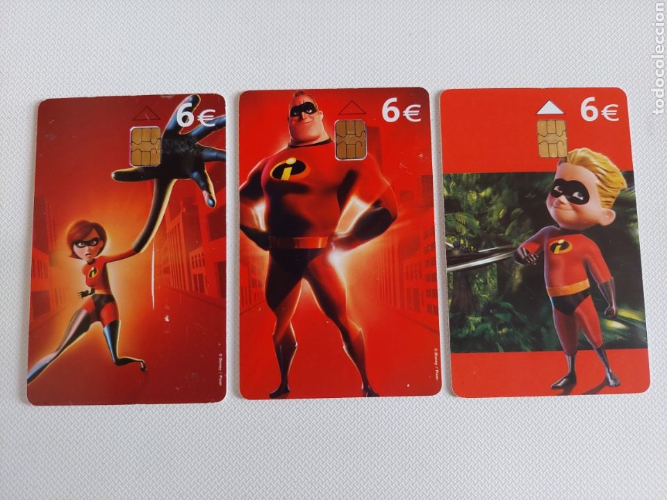 Sammlung von Telefonkarten: Tres Tarjetas Telef&oacute;nicas Prromocionales del estreno de LOS INCREIBLES de Disney