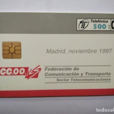 Tarjetas telefónicas de colección: TARJETA TELEFONICA; P-302: CC.OO FED. COMUN. Y TRANSP.MADRID (500 PTA.) TIRADA 5.100 EX. 11/97. Lote 362580620