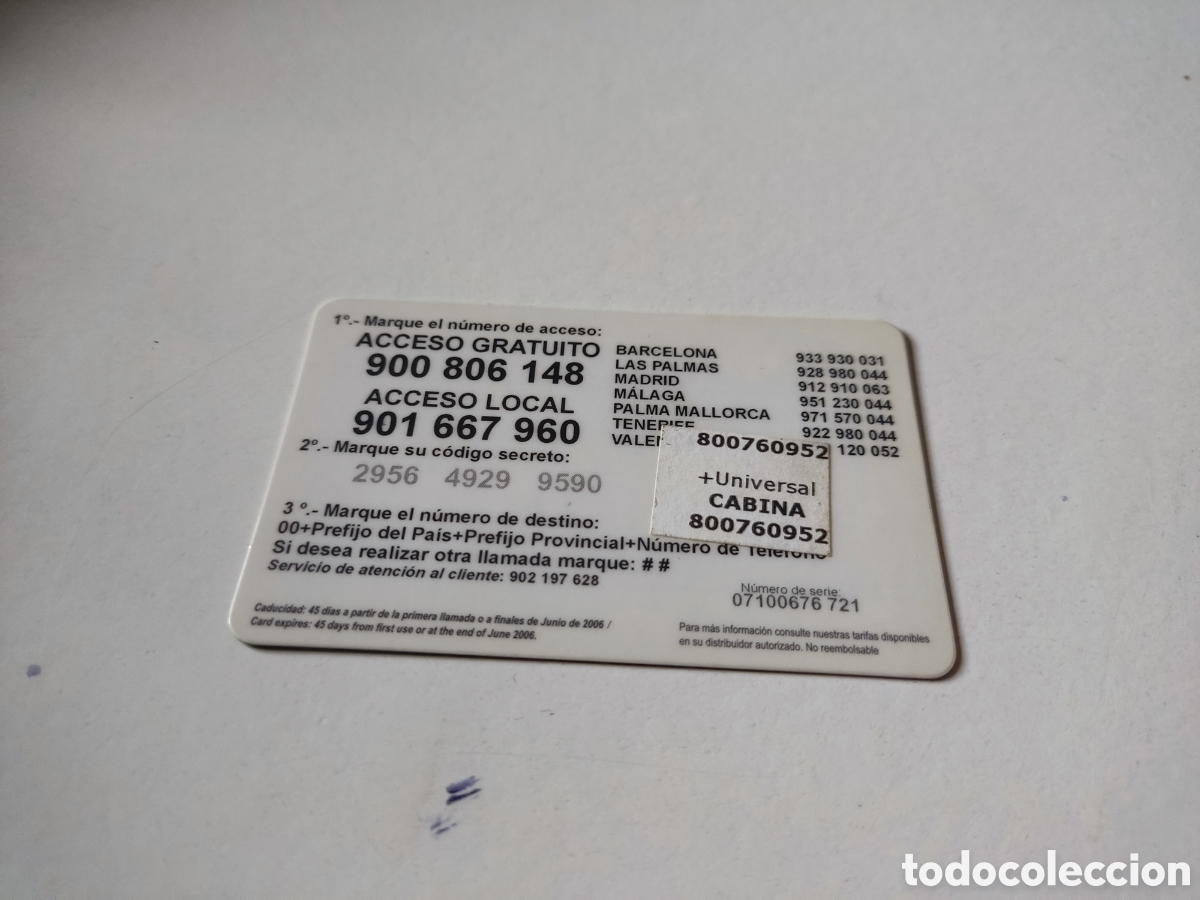 Tarjetas telef&oacute;nicas de colecci&oacute;n: Tarjeta telef&oacute;nica +Universal - Foto 2