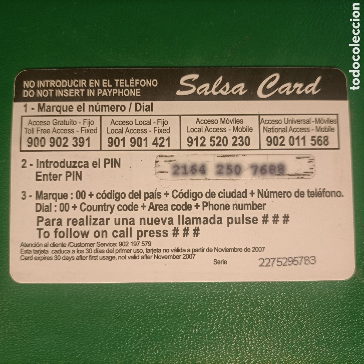 Tarjetas telef&oacute;nicas de colecci&oacute;n: Phone card SALSA 5&euro; 2007 - Foto 2