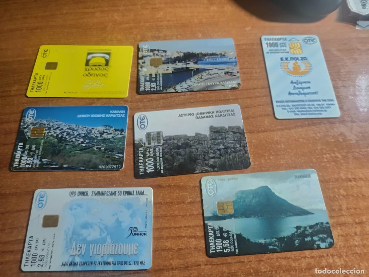 Tarjetas telef&oacute;nicas de colecci&oacute;n: 7 tarjetas telef&oacute;nicas de Grecia, con im&aacute;genes de sitios hist&oacute;ricos y paisajes.