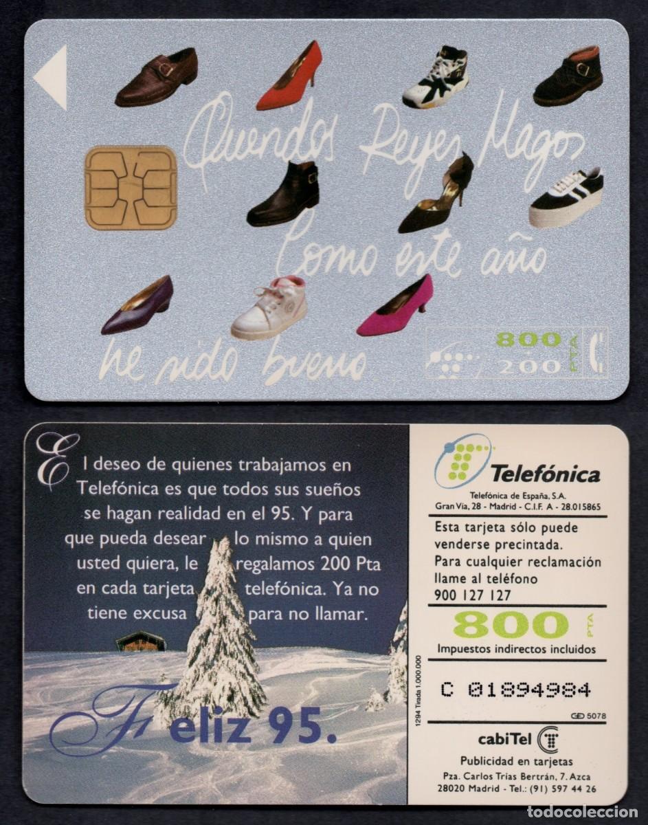 Tarjetas telef&oacute;nicas de colecci&oacute;n: TARJETA TELEFONICA USADA DE ESPA&Ntilde;A 800 + 200 PTS. QUERIDOS REYES MAGOS. ZAPATOS. FELIZ 1.995.