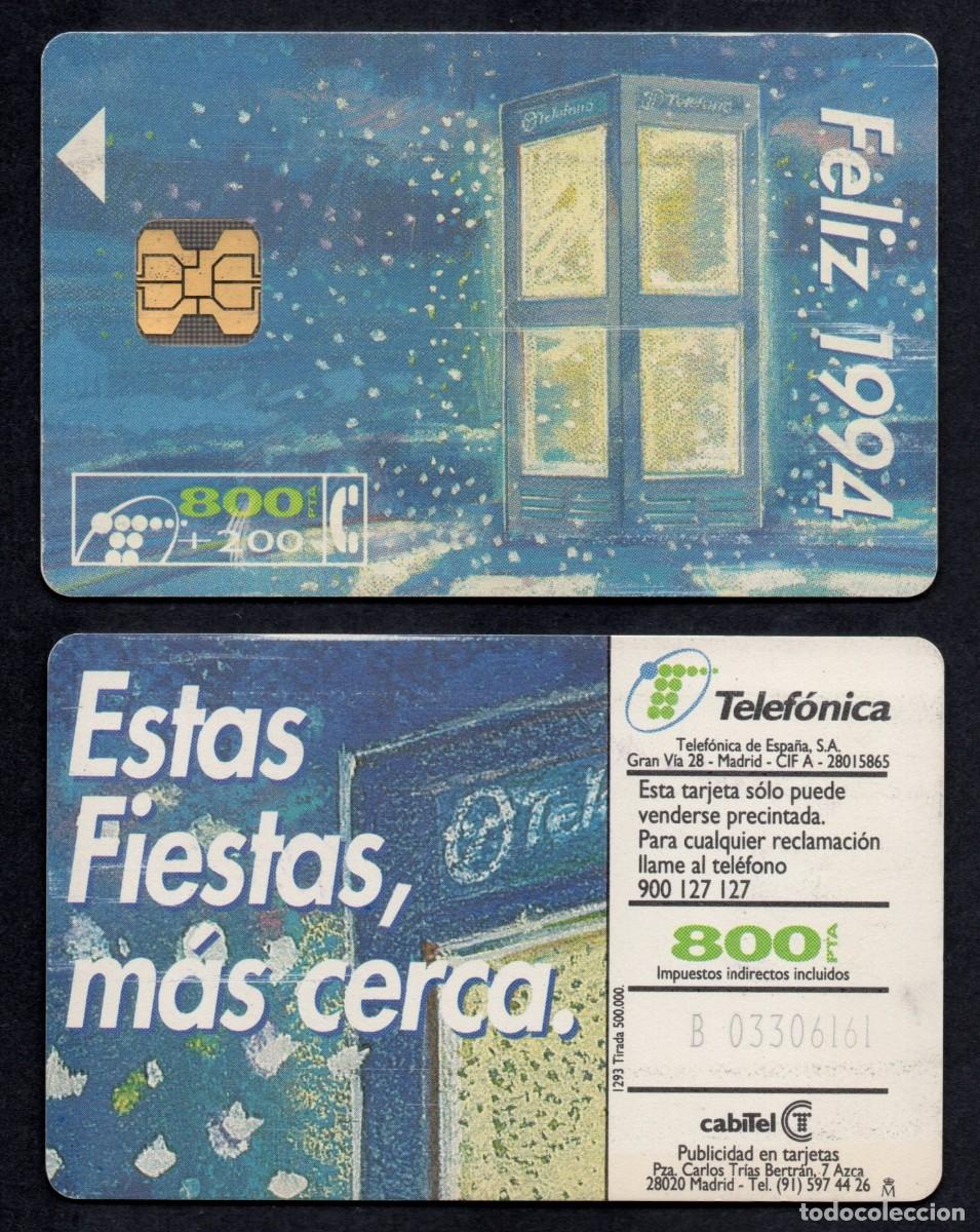 Tarjetas telef&oacute;nicas de colecci&oacute;n: TARJETA TELEFONICA USADA DE ESPA&Ntilde;A 800 + 200 PTS. ESTAS FIESTAS, MAS CERCA. FELIZ 1994.