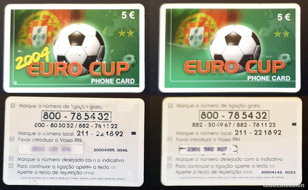 Tarjetas telef&oacute;nicas de colecci&oacute;n: Lote 2 Tarjetas Telef&oacute;nicas Portugal - Eurocopa 2004 - 2 Variantes (Con/Sin A&ntilde;o y PIN Intacto)