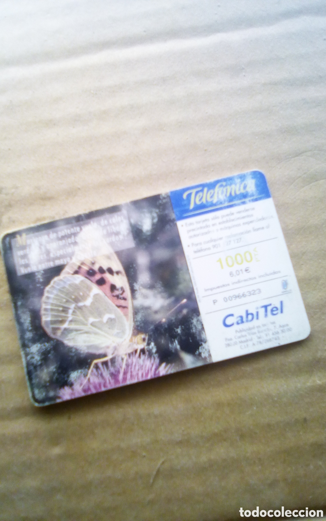 Tarjetas telef&oacute;nicas de colecci&oacute;n: Tarjeta telef&oacute;nica. Fauna ib&eacute;rica. Mariposa Pandora. Con algunas se&ntilde;ales de uso.