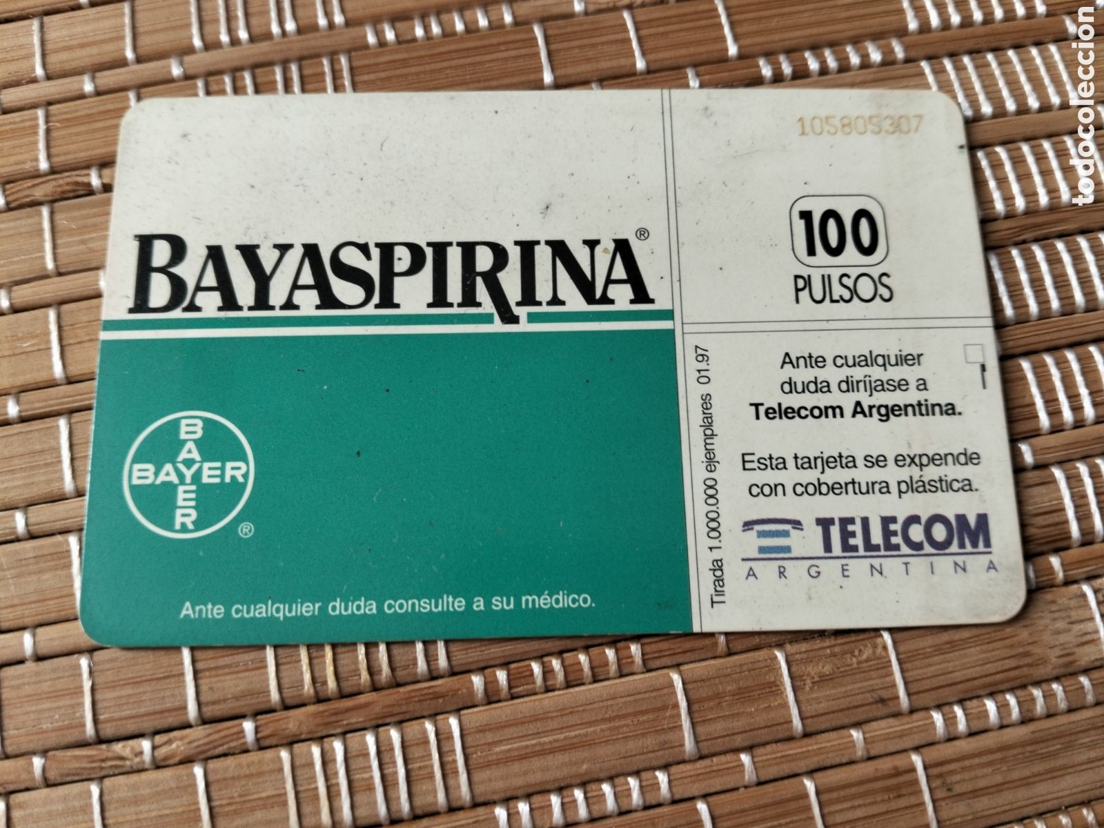 Sammlung von Telefonkarten: Tarjeta llamadas telef&oacute;nica telecom argentina 100 pulsos 01/1997 bayer bayaspirina