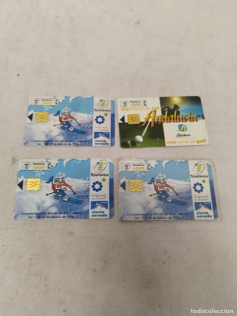 Tarjetas telef&oacute;nicas de colecci&oacute;n: Lote de 4 tarjetas telef&oacute;nicas espa&ntilde;olas, Andaluc&iacute;a cabitel, campeonato del mundo esqu&iacute; 1996. Golf.