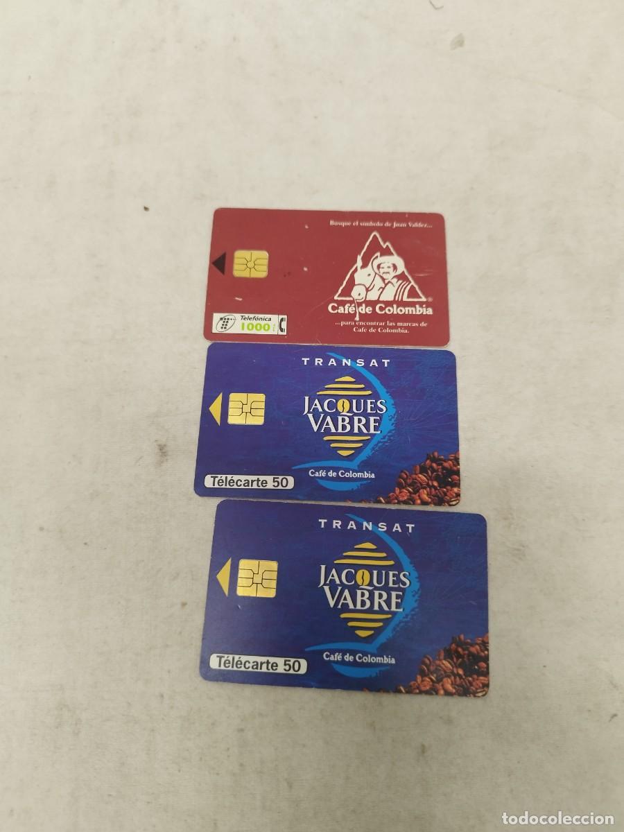 Tarjetas telef&oacute;nicas de colecci&oacute;n: Lote de 3 tarjetas telef&oacute;nicas 1 espa&ntilde;ola cabitel, 2 francesas telecom. Publicidad cafe.