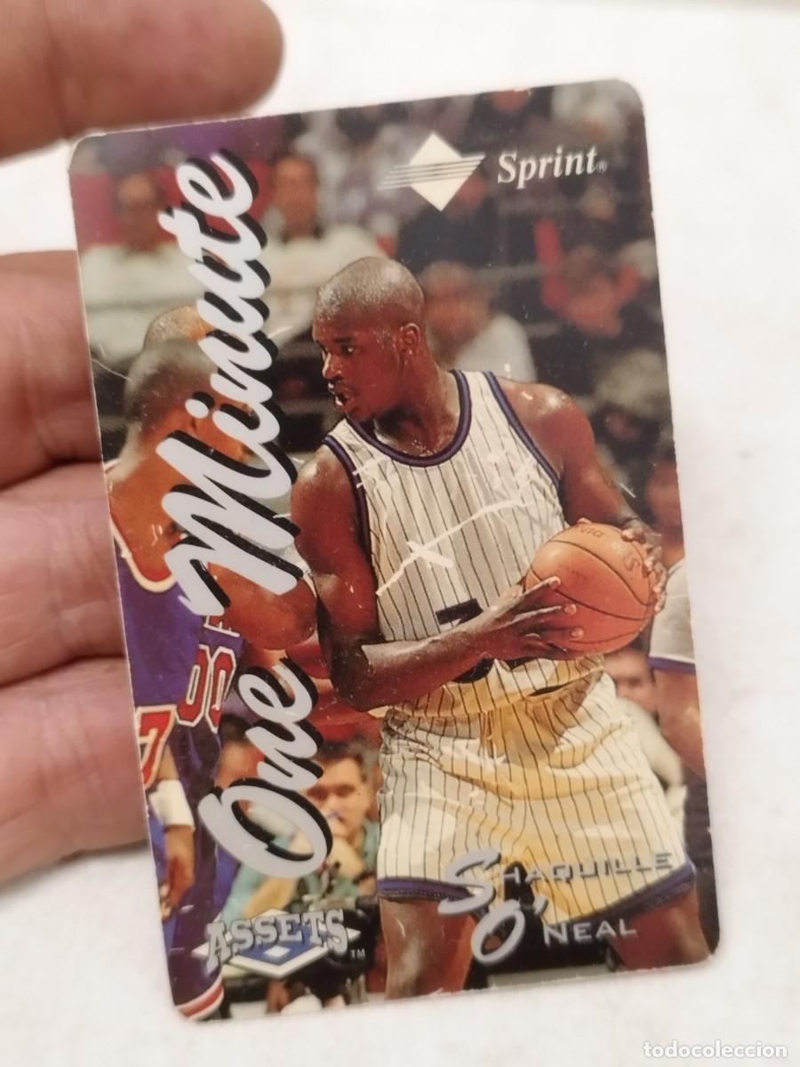 Tarjetas telef&oacute;nicas de colecci&oacute;n: tarjeta telef&oacute;nica coleccionable Assets One Minute de 1994 o 1995, con la imagen de Shaquille O'Neal