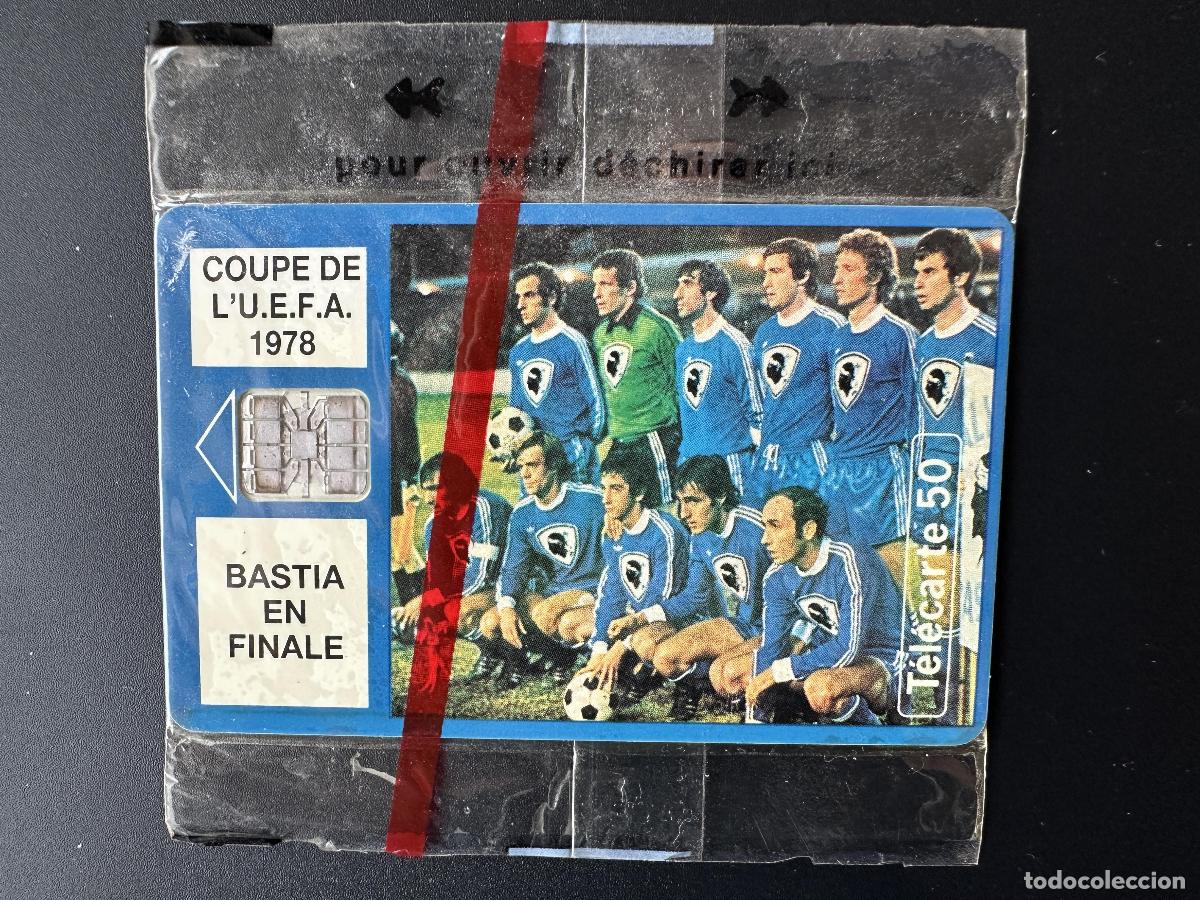 Tarjetas telef&oacute;nicas de colecci&oacute;n: Telecard 50U Francia 1993 - Empate 8000 ex Blister de la final UEFA Bastia f&uacute;tbol