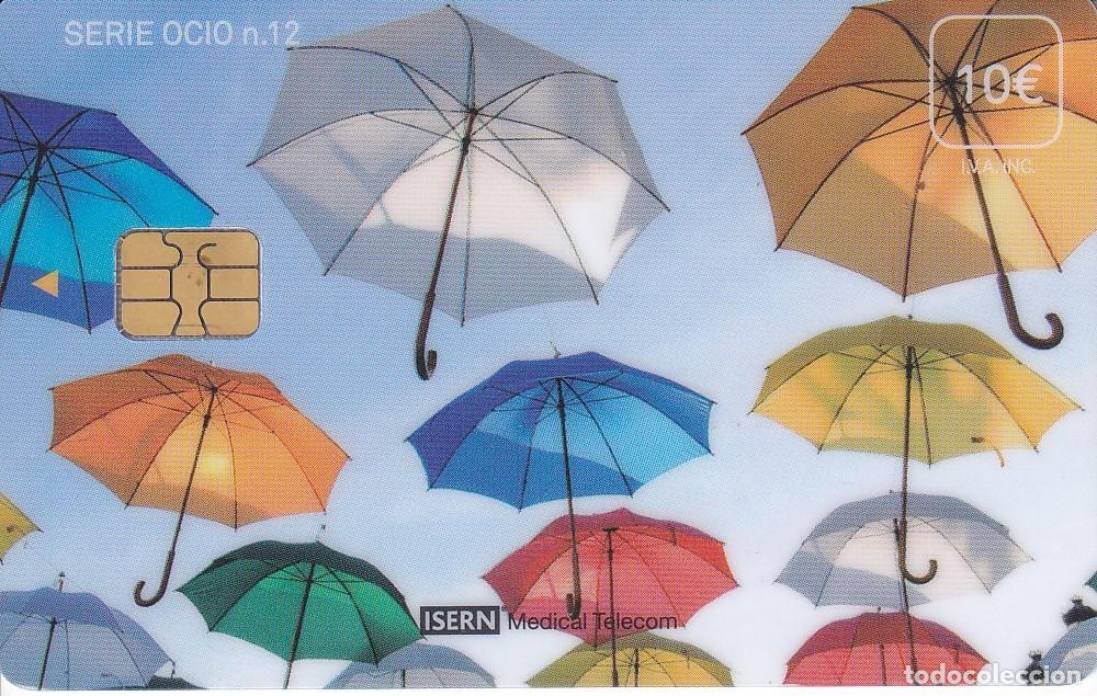 Cartes T&eacute;l&eacute;phoniques de collection: TARJETA DE ESPA&Ntilde;A DE ISERN DE UNOS PARAGUAS SERIE OCIO N&ordm;12