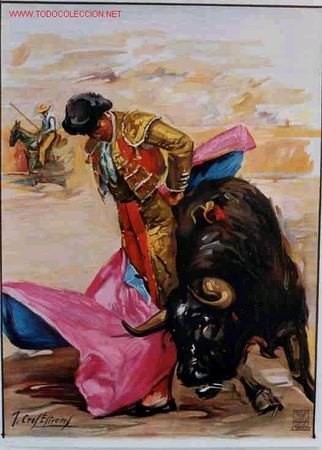 Tauromaquia: CARTEL TOROS  N&ordm; 1 ILUSTRADOR CROS ESTREMS, TAMA&Ntilde;O SALON , SIN TEXTO