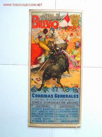 Tauromaquia: CARTEL DE TOROS EN SEDA BILBAO 1935