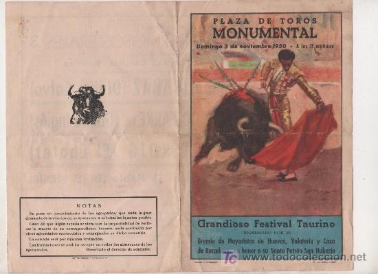 Tauromaquia: PROGRAMA DE MANO PLAZA DE TOROS MONUMENTAL BARCELONA1950 - Foto 2
