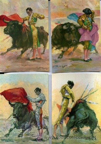 Tauromaquia: COLECCI&Oacute;N DE 8 POSTALES con distintos pases de toreo,litografia Ortega de Valencia,a&ntilde;o 1963 COMPLETA