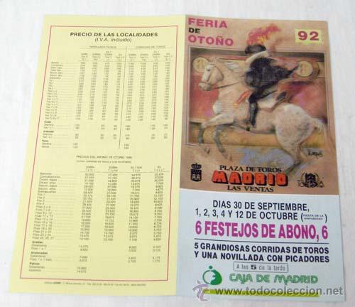Tauromaquia: Programa Las Ventas Madrid Feria Oto&ntilde;o 1992 - Foto 1