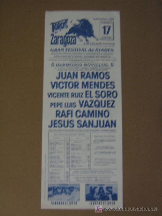 Stierkampf: CARTEL DE TOROS. PLAZA DE TOROS DE ZARAGOZA. 1991.