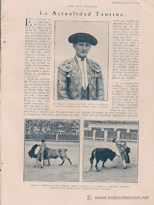 Stierkampf: * TOROS *Actualidad taurina:torero norteamericano Sidney Franklin, Maera, Sacrist&aacute;n Fuentes...- 1929