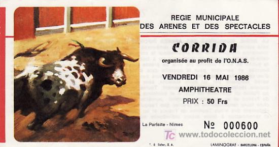 Tauromaquia: REGIE MUNICIPALE DES ARENES ET DES ESPECTACLES - FRANCIA - 16 DE MAYO DE 1986 - ET273