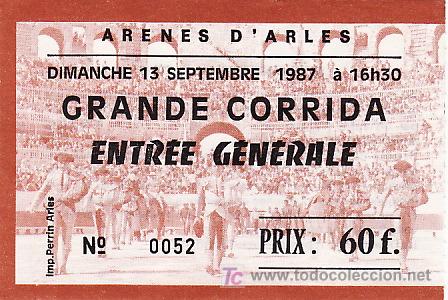 Tauromaquia: ARENES D'ARLES - FRANCIA - 13 DE SEPTIEMBRE DE 1987 - ET277